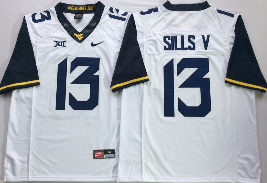 NCAA Men West Virginia Mountaineers White #13 SILLS V